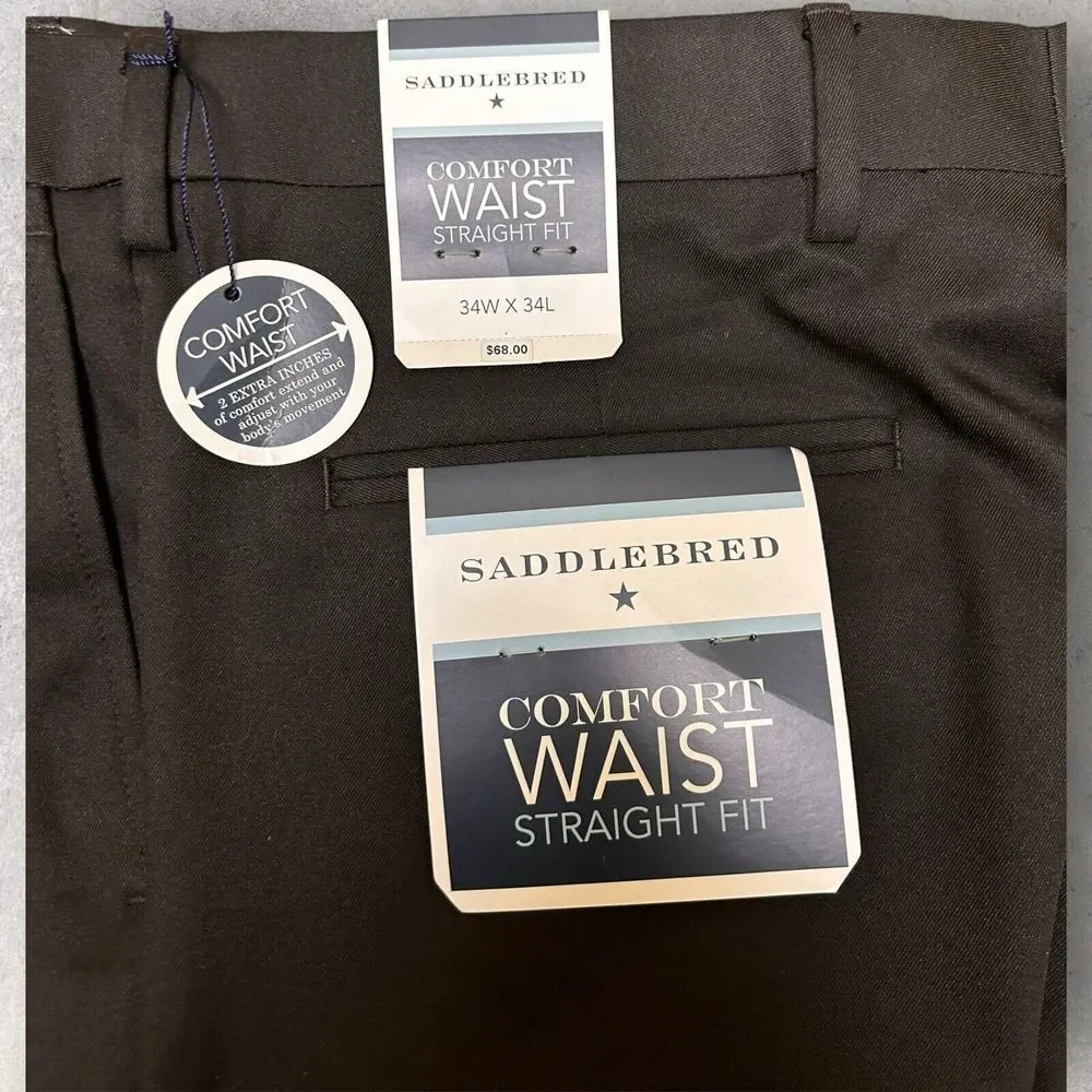 Saddlebred‎ Men's 34x34 Black Comfort Waist Straight Fit Pants NWT $68